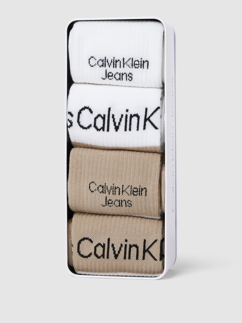 Socken mit Label-Schriftzug Modell 'LOGO STRIPE' im 4er-Pack in taupe