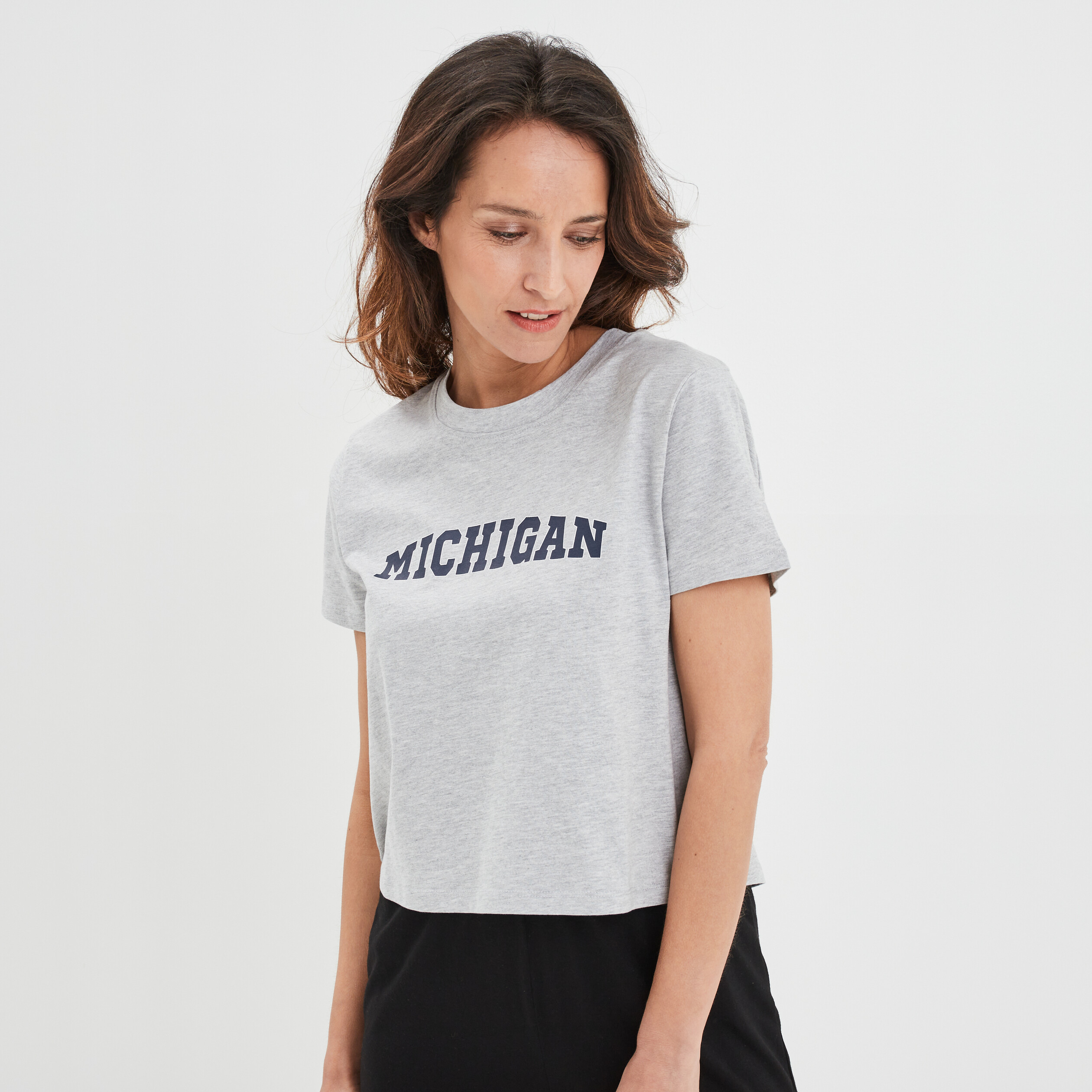T-shirt pyjama manches courtes coton gris clair femme | La Halle