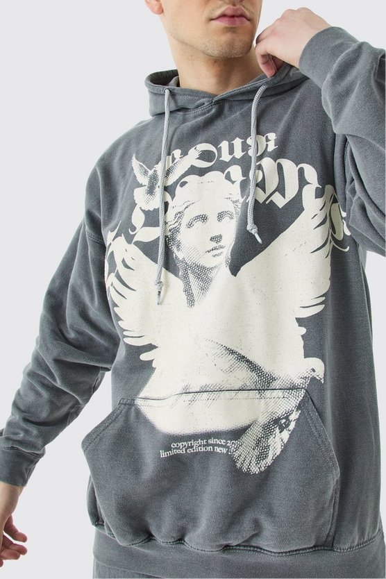 Tall Oversize Hoodie mit Acid-Waschung und Homme-Print
