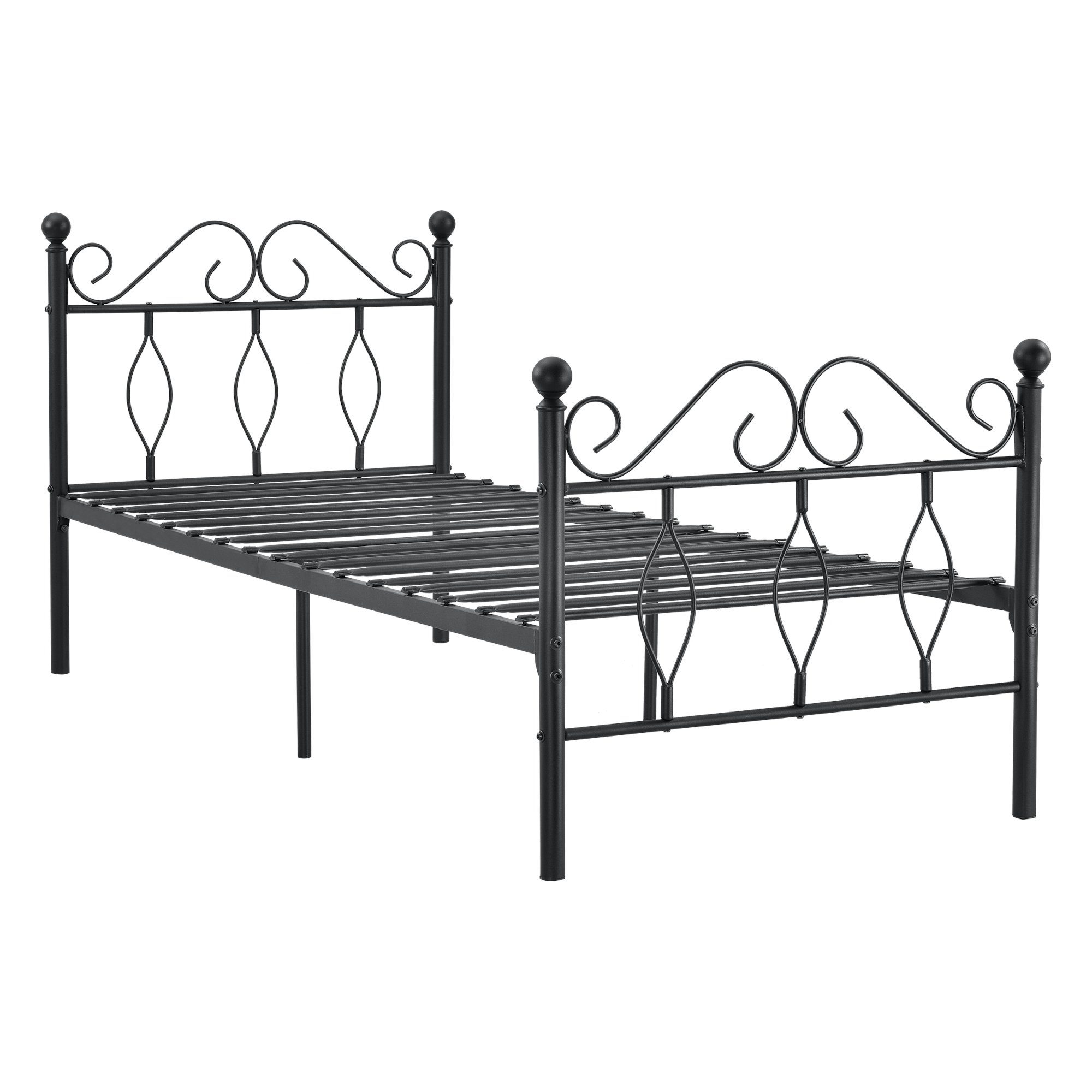 en.casa Metallbett, Apolda Metallbett mit Lattenrost schwarz 90x200 cm