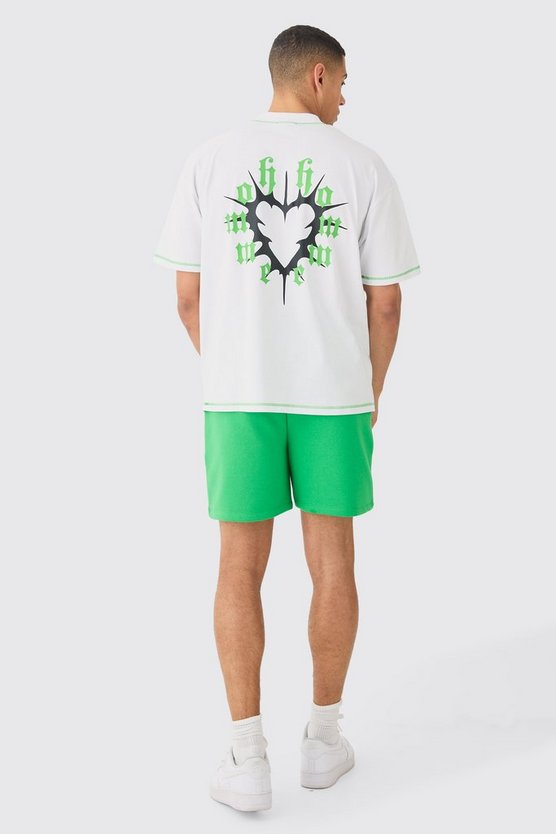 Oversize T-Shirt & Shorts mit Herz-Print und Kontrast-Naht