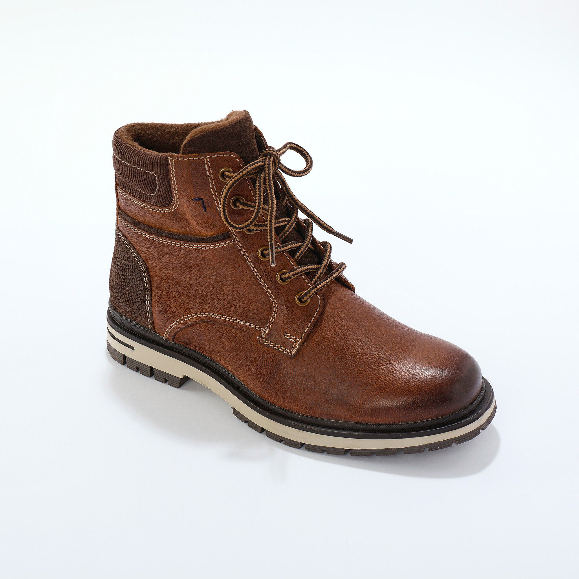 Bottines montantes à lacets cuir et velours