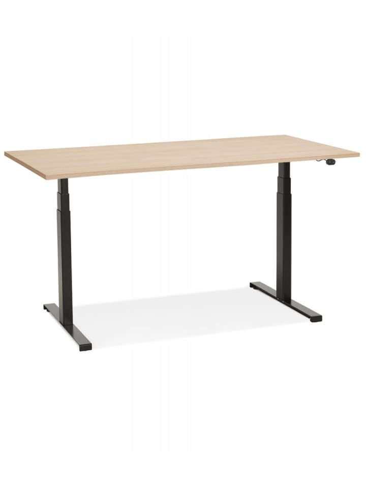 KADIMA DESIGN Elektrischer Sitz-Steh Schreibtisch aus Holz Metall | Elegant in Beige-Schwarz günstig kaufen