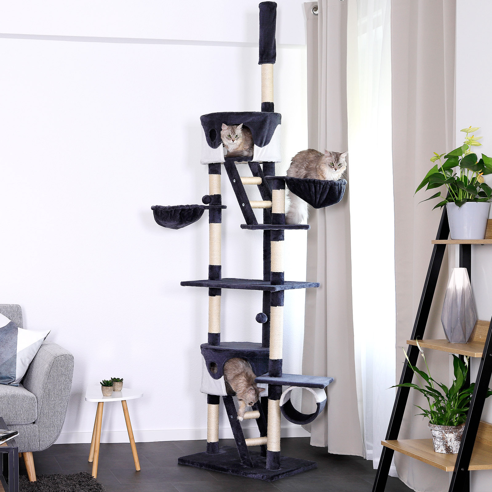 Lionto Kratzbäume Lionto Kratzbaum XXL, Höhenverstellbar (230 - 250 cm) weiß/ grau