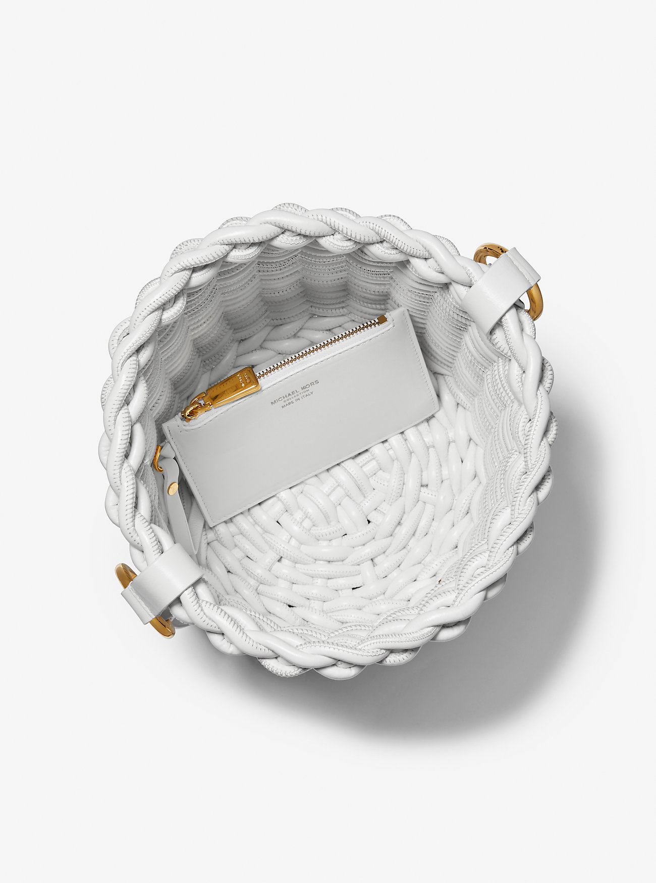 Julie Stor Vevd Skinn Bucket Bag - OPTIC WHITE