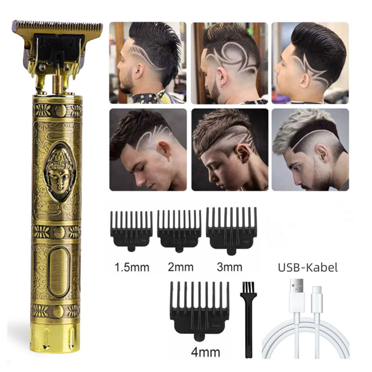 7Magic Haarschneider, Bartschneider Herren, Kammaufsätzen x 4 & USB-Ladekabel