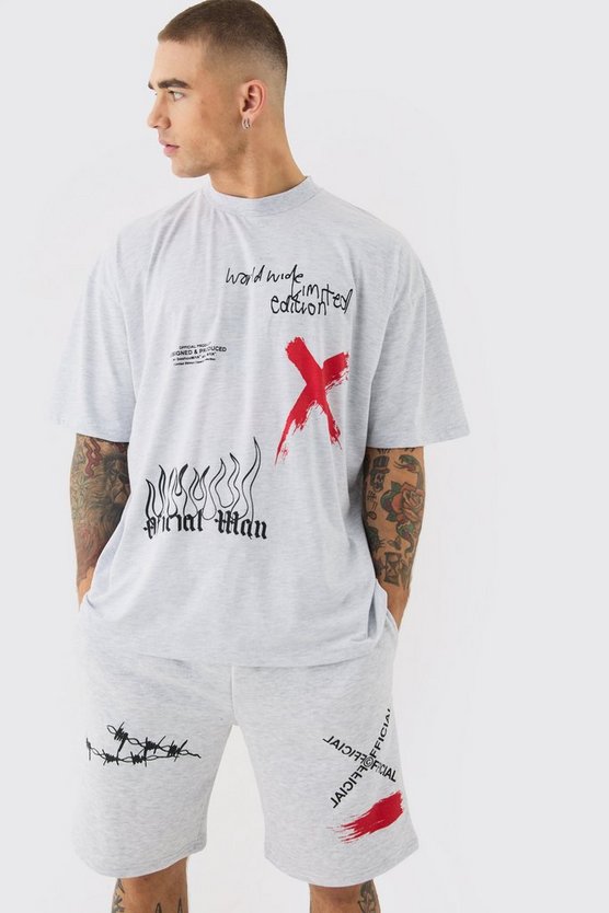 Oversize Man Graffiti T-Shirt und Shorts