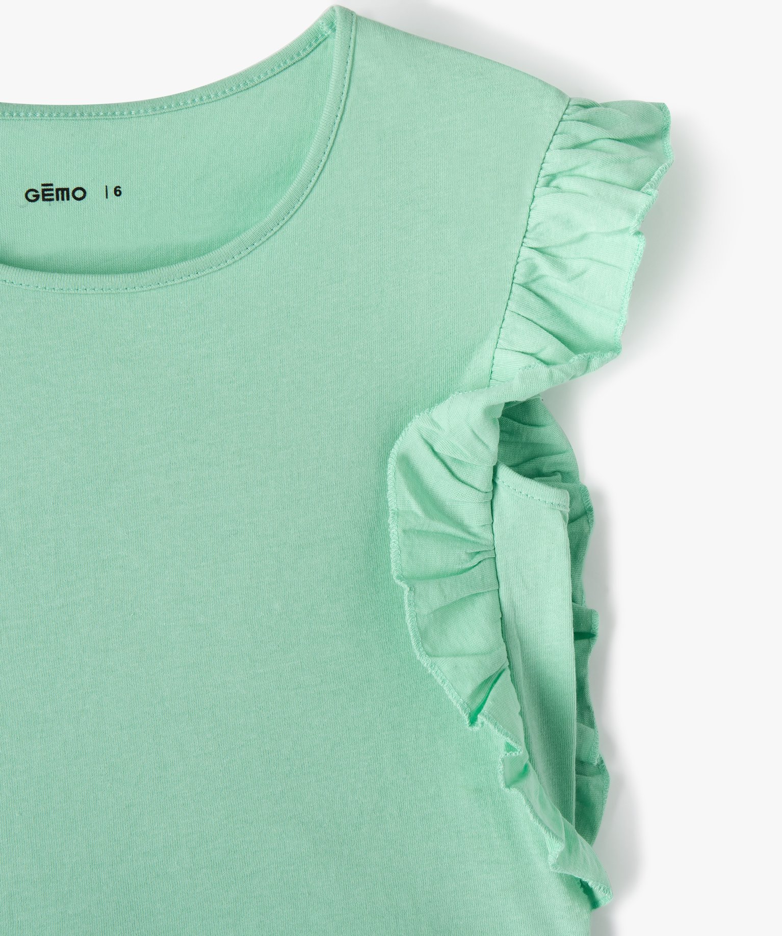 Tee-shirt fille avec volants sur les ctés vert | GEMO