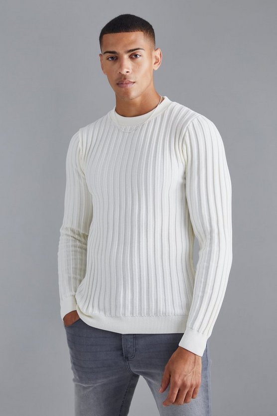 Langärmliger gerippter Muscle-Fit Pullover