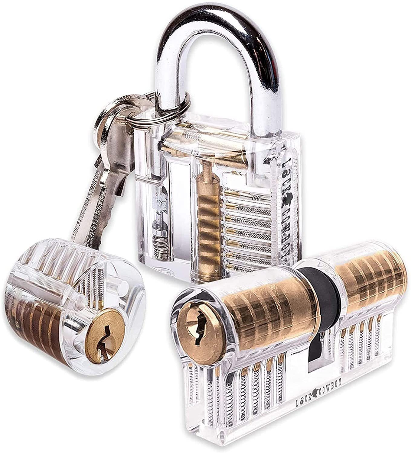 Lock Cowboy Vorhängeschloss 30-tlg Lockpicking-Set mit Transp. Übungsschlössern + Dietrich-Set, Edelstahl