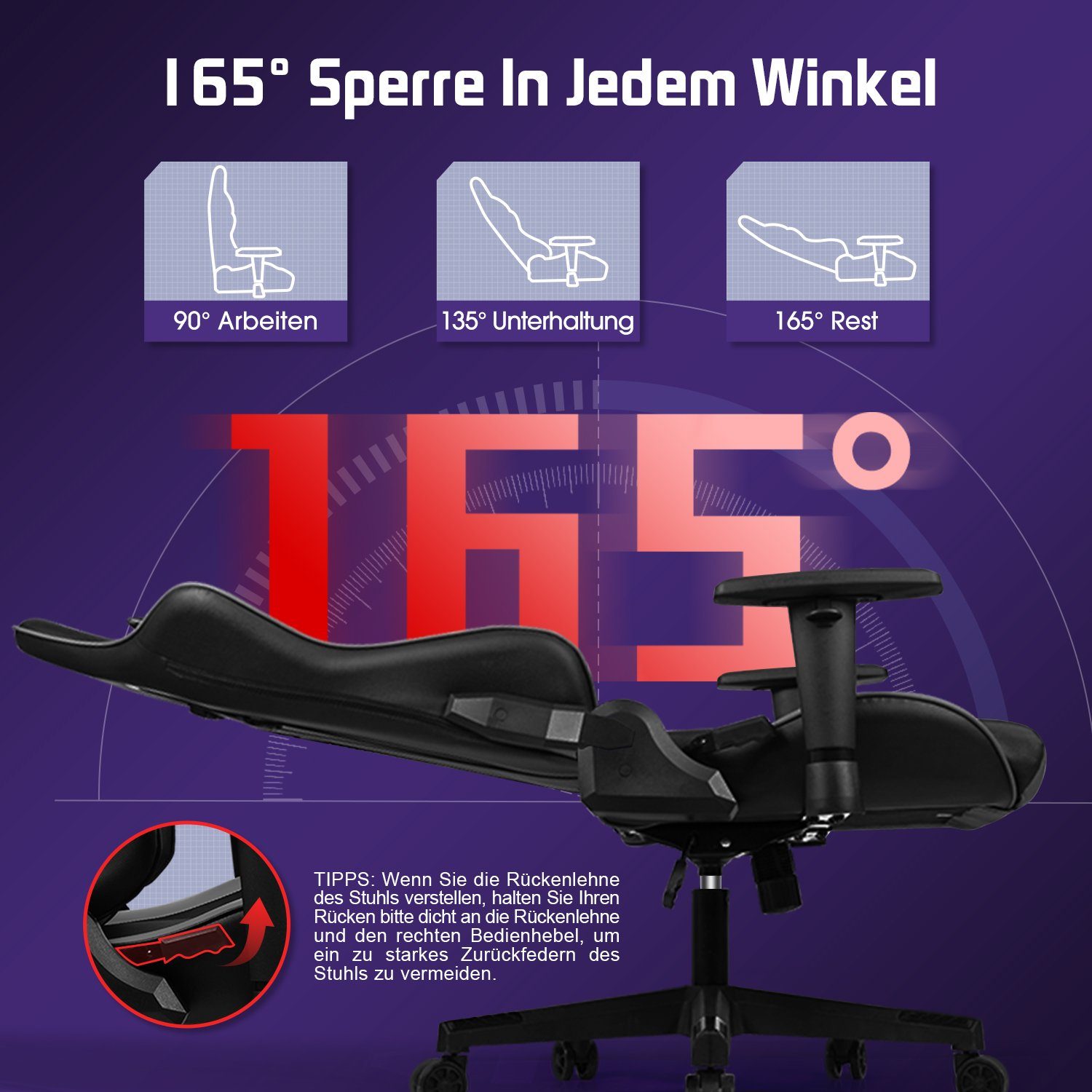Daynee Gaming-Stuhl Gaming Stuhl,Bürostuhl Ergonomisch mit verstellbare Lendenkissen (Kopfkissen und Armlehnen,Gaming Chair Gepolstert), Gamer Stuhl Wippfunktion, Gaming Stuhl 150 kg Belastbarkeit