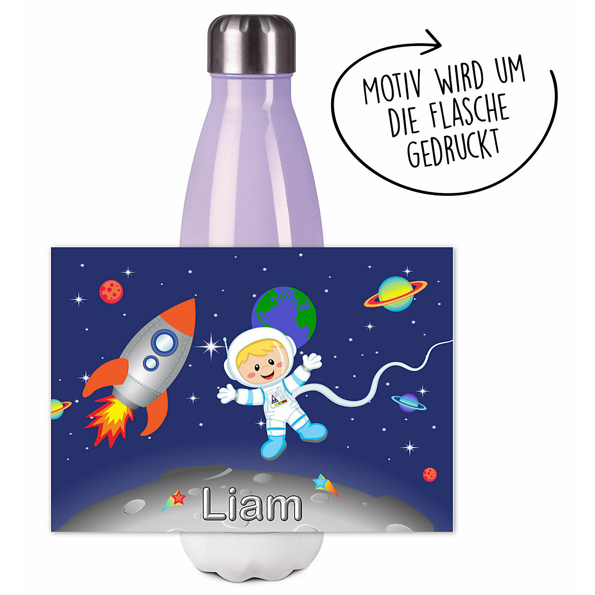 Edelstahl Kinder Thermoflasche / Trinkflasche bunt Weltall Spülmaschinenfest, Auslaufsicher, Bruchfest, Doppelwandig, Für Heißgetränke geeignet, Mit Deckel, Isoliert
