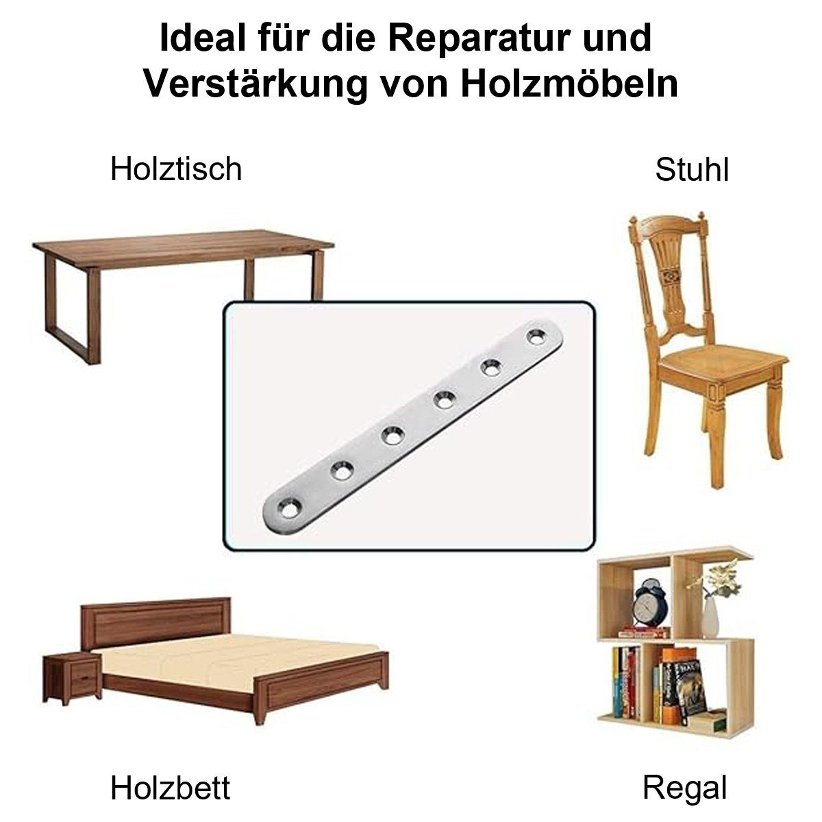 götäzer Winkelverbinder Flachsteckverbinder 8er-Pack Robuste Flachsteckverbinder aus Edelstahl, (1-St), 160 x 20 mm Anschlussplatte Lochblech mit Schrauben