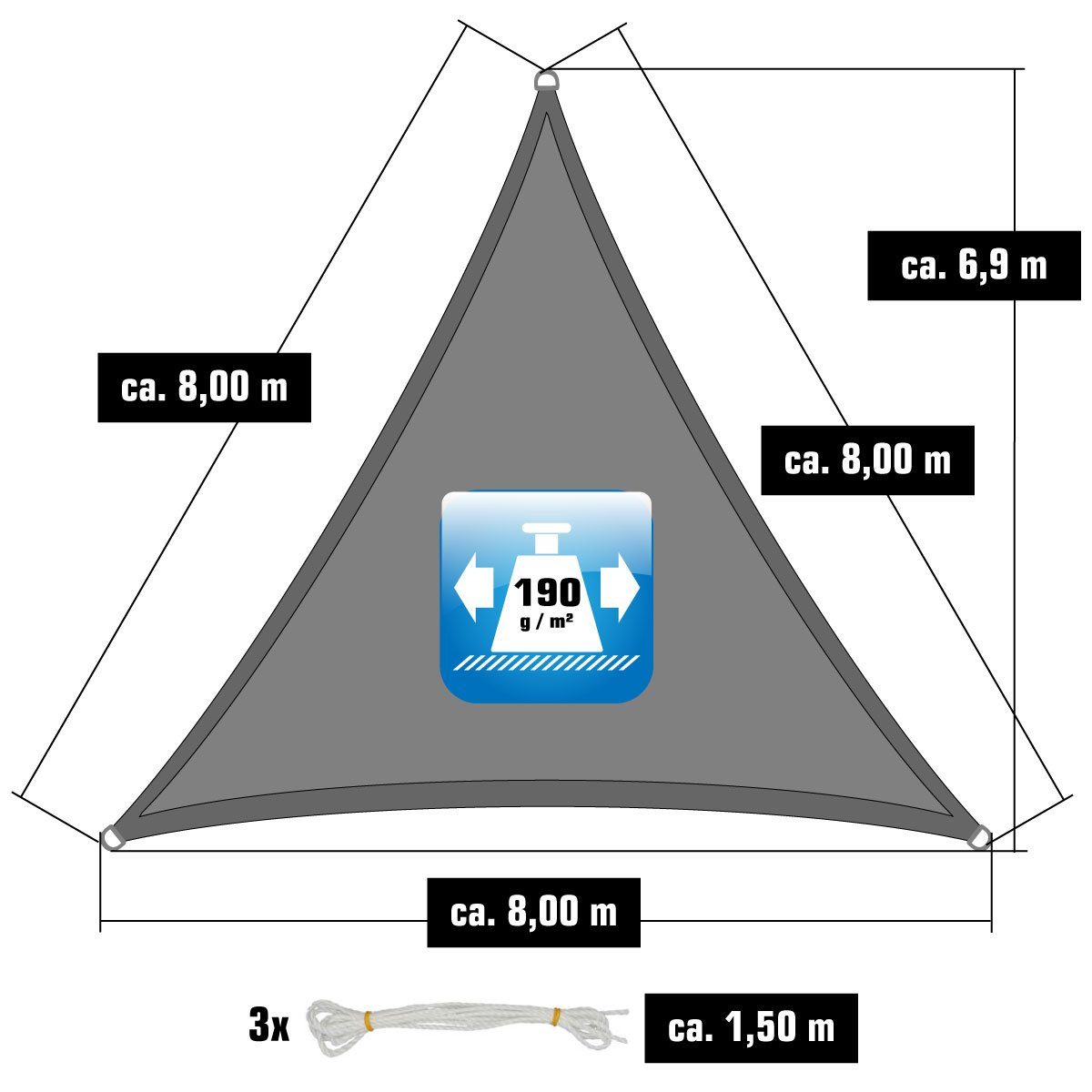 AMANKA Sonnensegel 8x8x8 Sonnensegel Polyester Dreieckig Wasserdicht, Dreieck Terrasse Garten