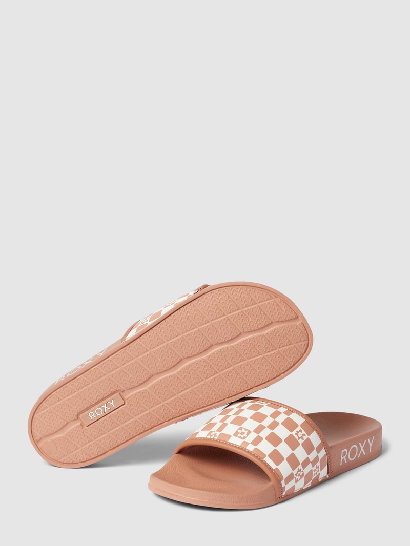 Slides mit floralem Print 'SLIPPY' in rosé