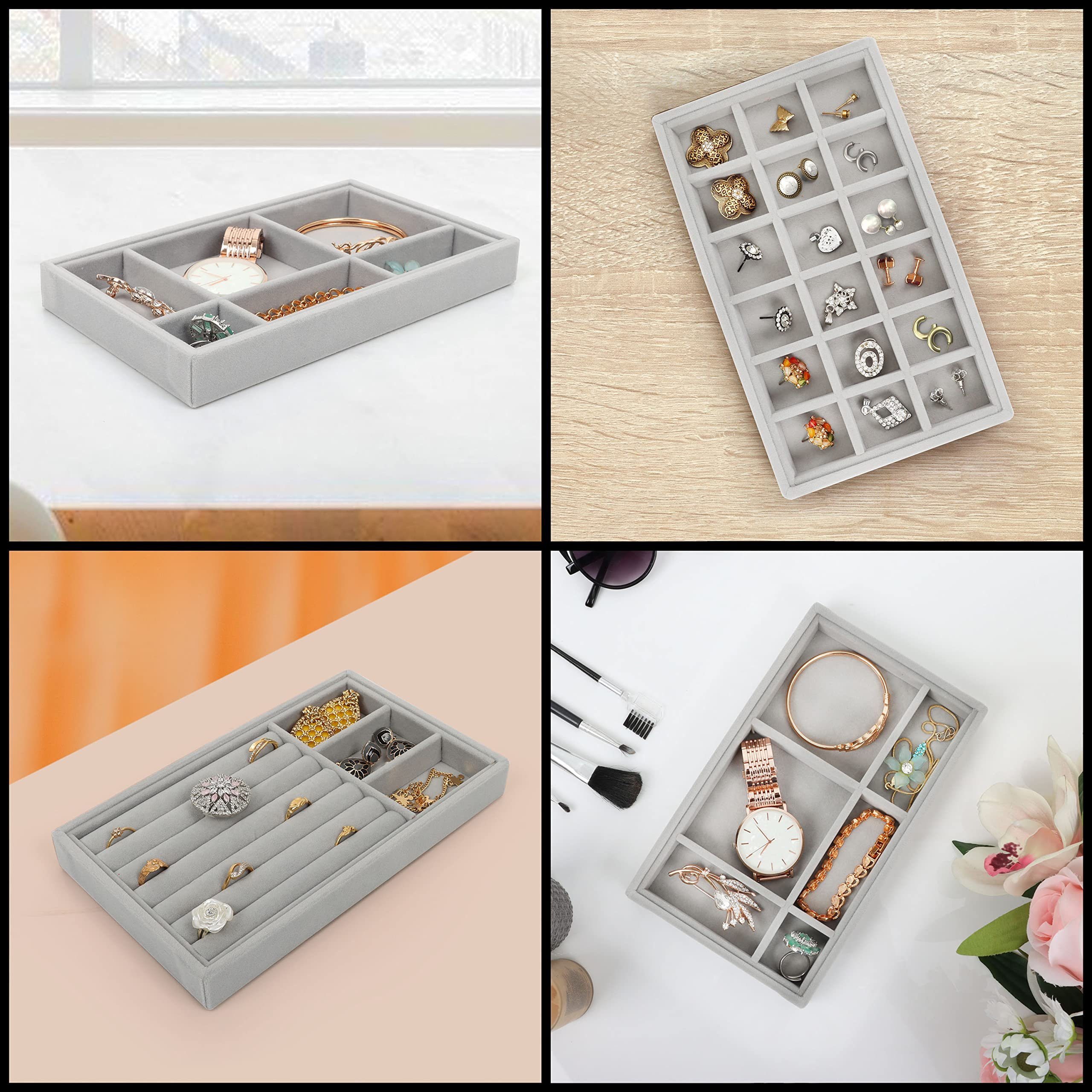 Belle Vous Schmuckständer Grauer Samt Schmuck-Organizer - 9-teiliges Set, Gray Velvet Makeup Organizer for Jewelry - 9 Pieces