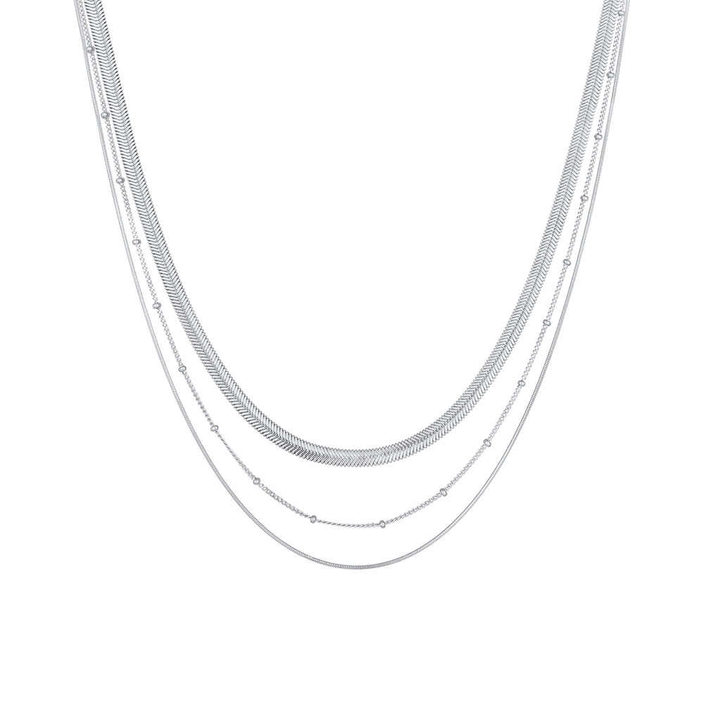 Elli PREMIUM Elli PREMIUM Collier Femme Layer Flat Round Ball Chain Trend Blogger en argent st collier
