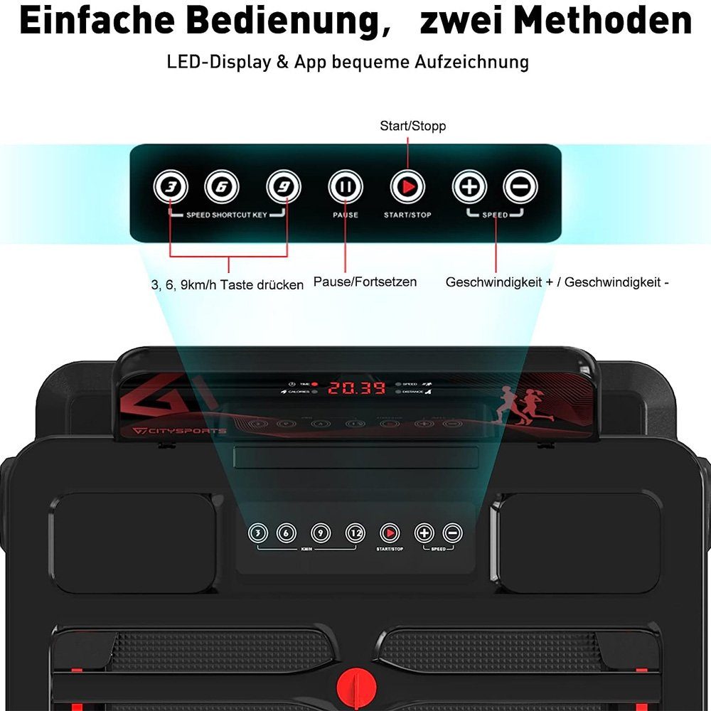 CITYSPORTS Laufband WP9, Klappbares Laufband bis 12 km/h mit APP walking jogging pad