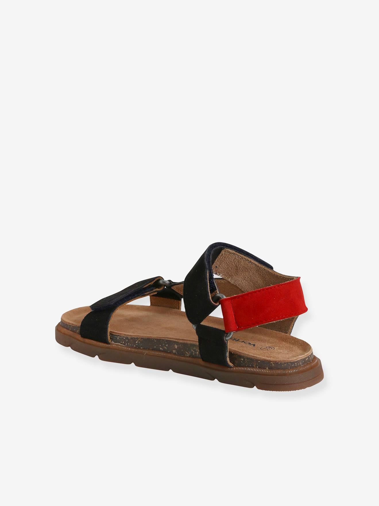Sandales scratchées cuir enfant marine