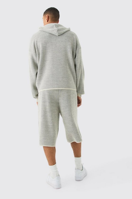Kastiger gerippter Oversize Hoodie mit Palmen-Print