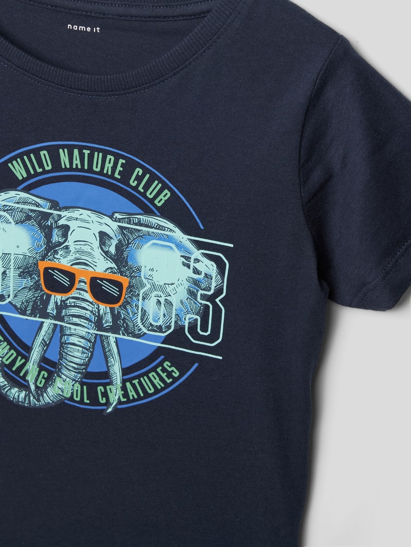 T-Shirt mit Motiv-Print in marineblau