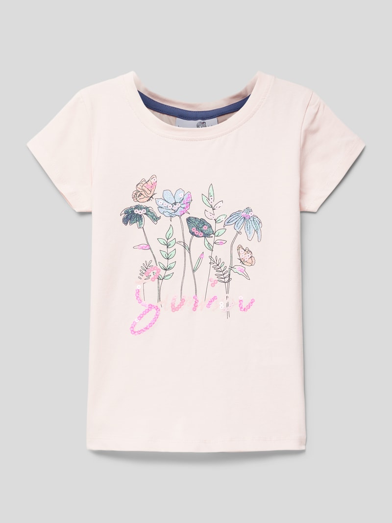 T-Shirt mit floralem Print in rosé