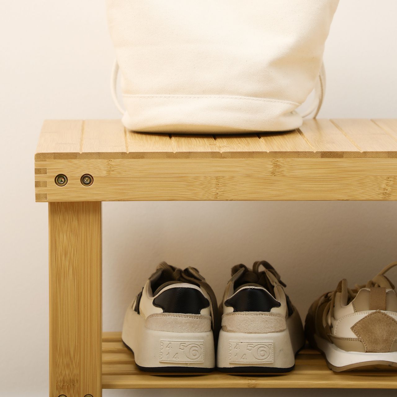 HOMCOM Schuhbank, Schuhregal mit 3 Etagen, Sitzbank aus Bambus für 6 Paar Schuhe