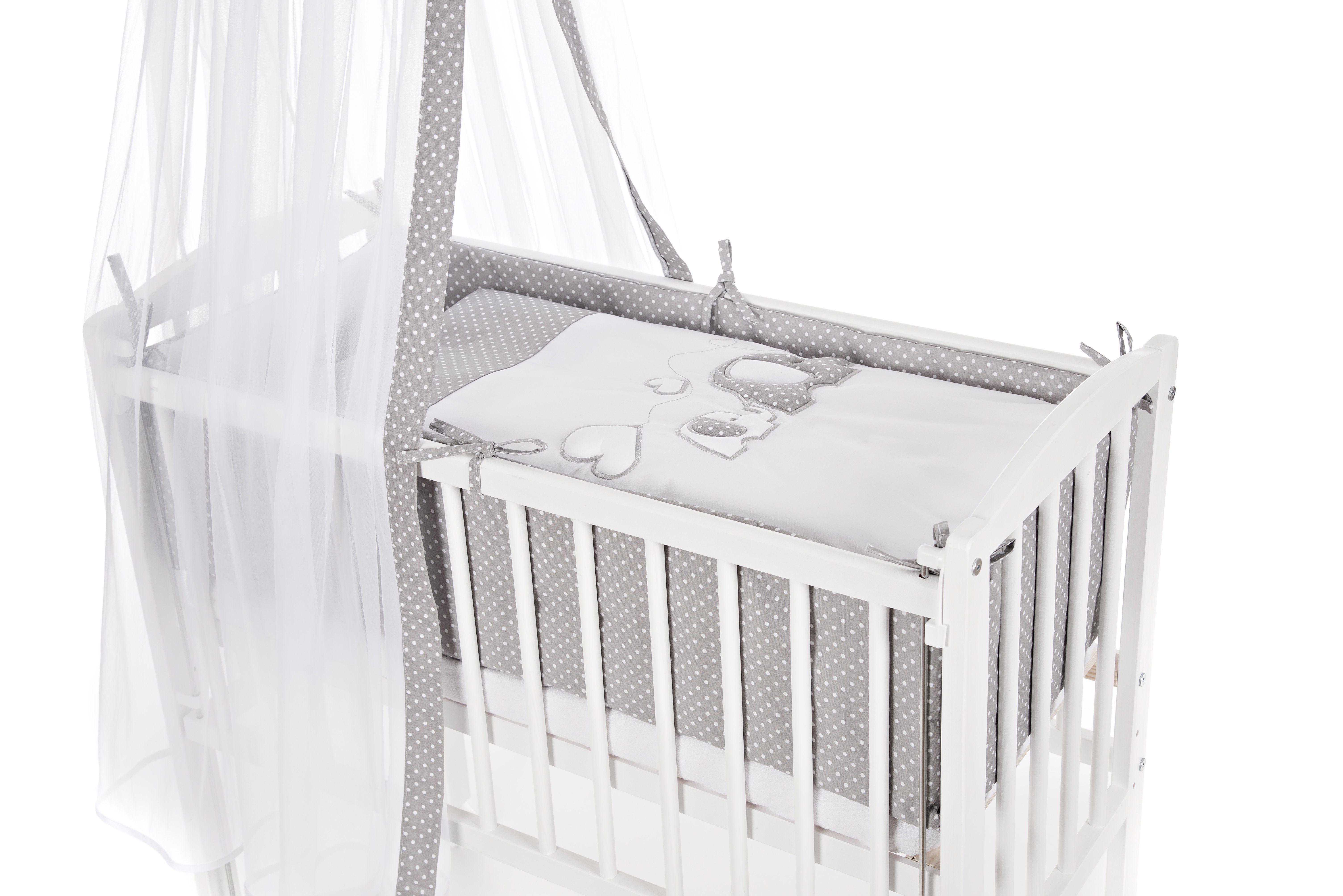 Babyhafen Beistellbett 90x40 Zustellbett mit Vollausstattung Modell: 3D Elefanten Kiefernholz, Made in Europa