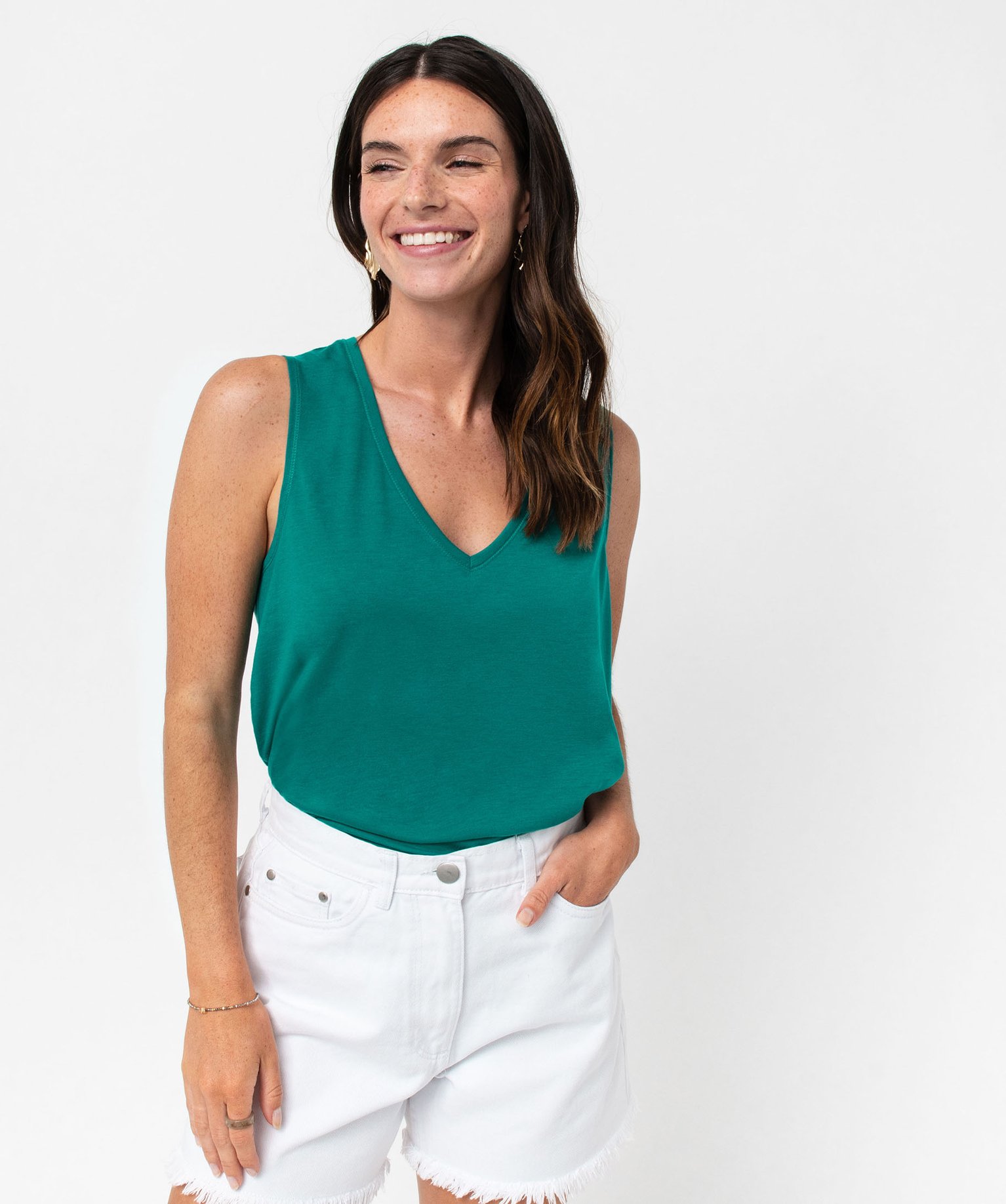 Débardeur col V en maille fluide femme bleu | GEMO