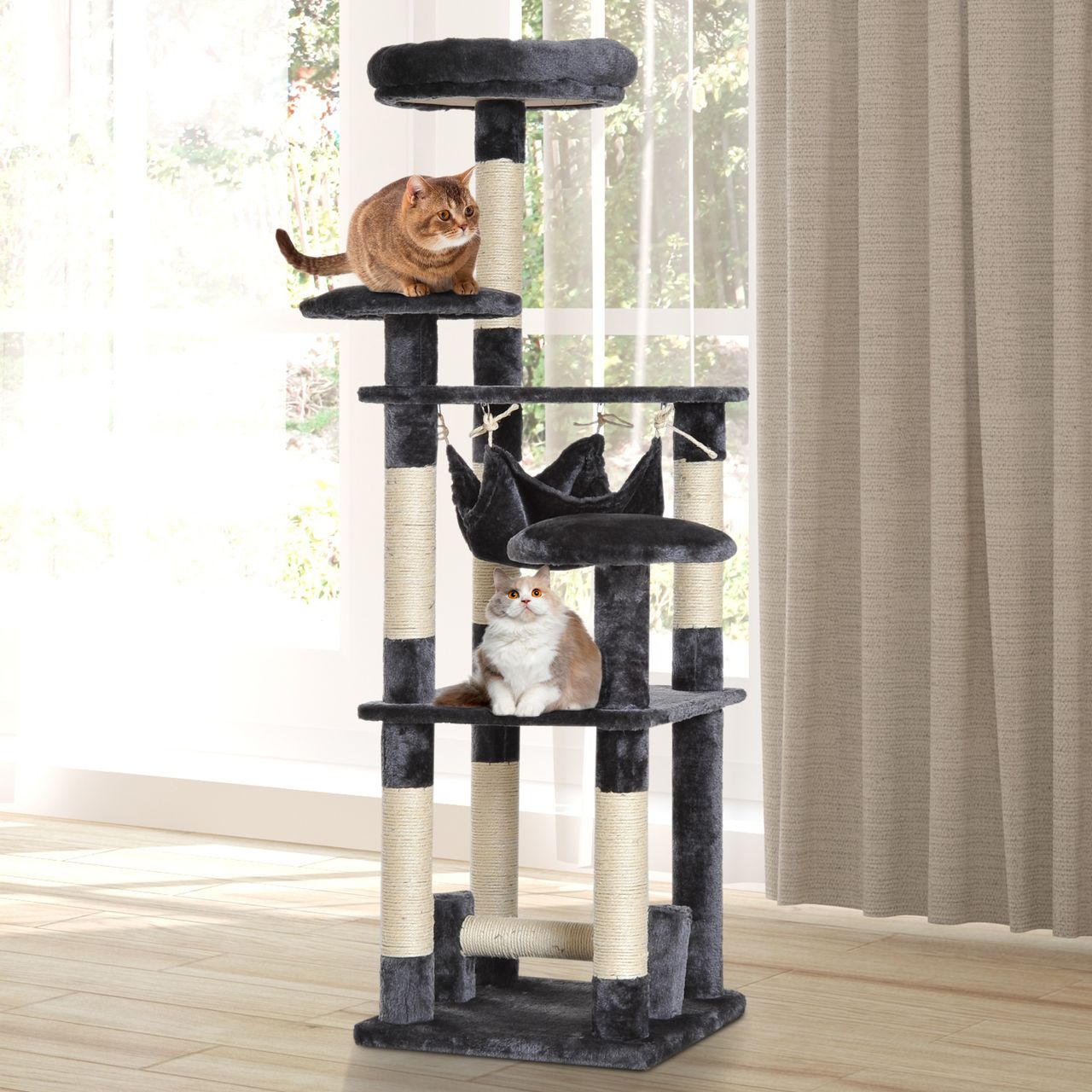 PawHut Katzenbaum Katzenkratzbaum Katzen Kletterbaum Kratzbaum Hängematte Grau L40 x B40 x H132 cm