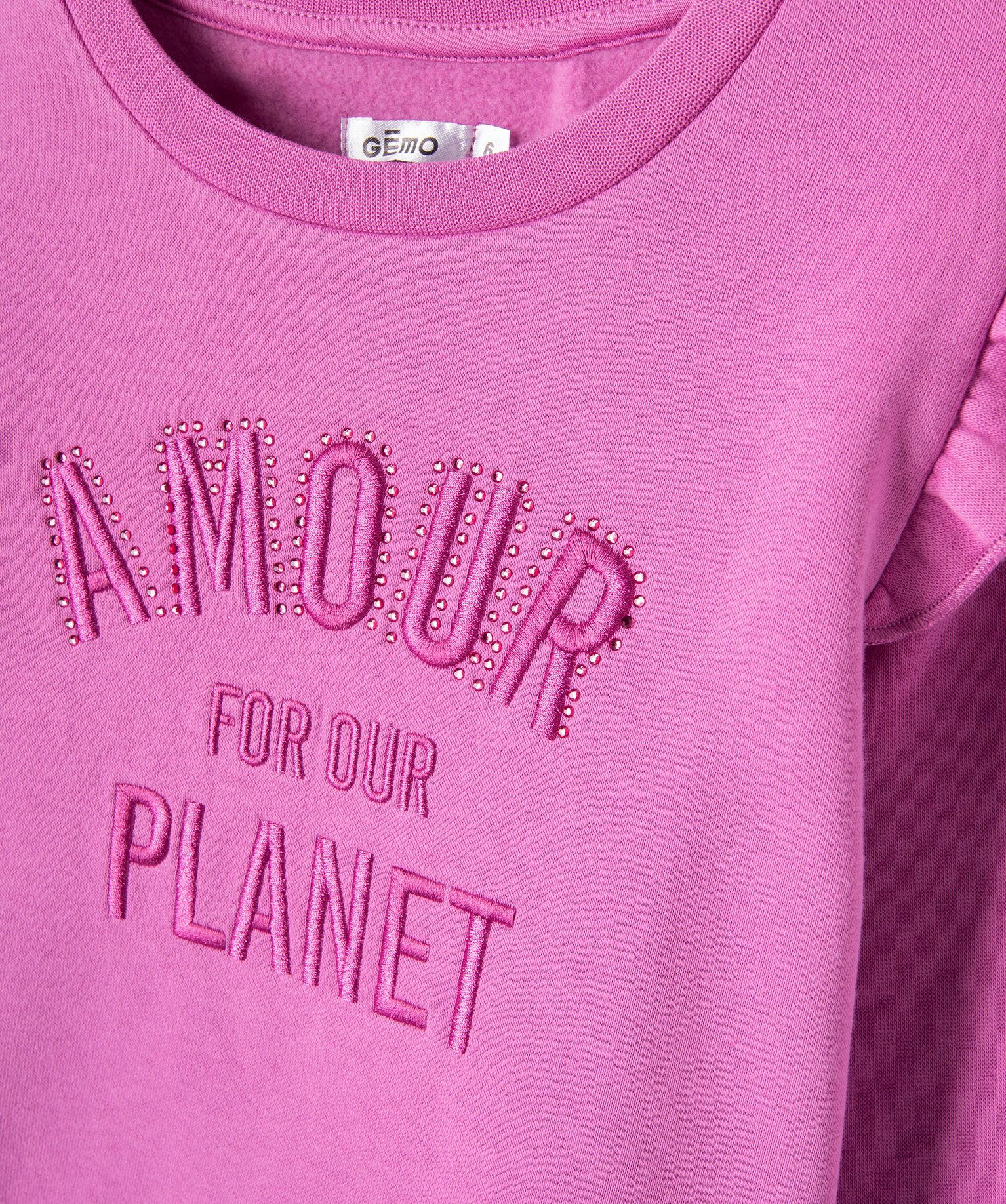 Sweat à volants aux épaules et motif brodé fille violet | GEMO
