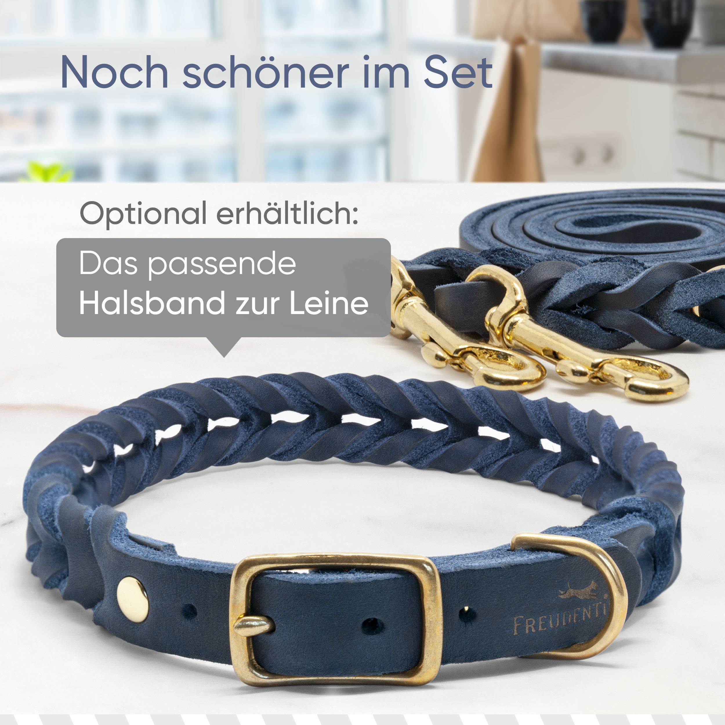 Freudentier Hundeleinen Freudentier Hundeleine aus Leder 2m, geflochten & 3-fach verstellbar königsblau 1,2 cm
