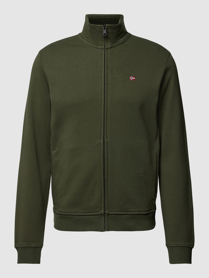 Sweatjacke mit Logo-Detail Modell 'BALIS' in olivgrün