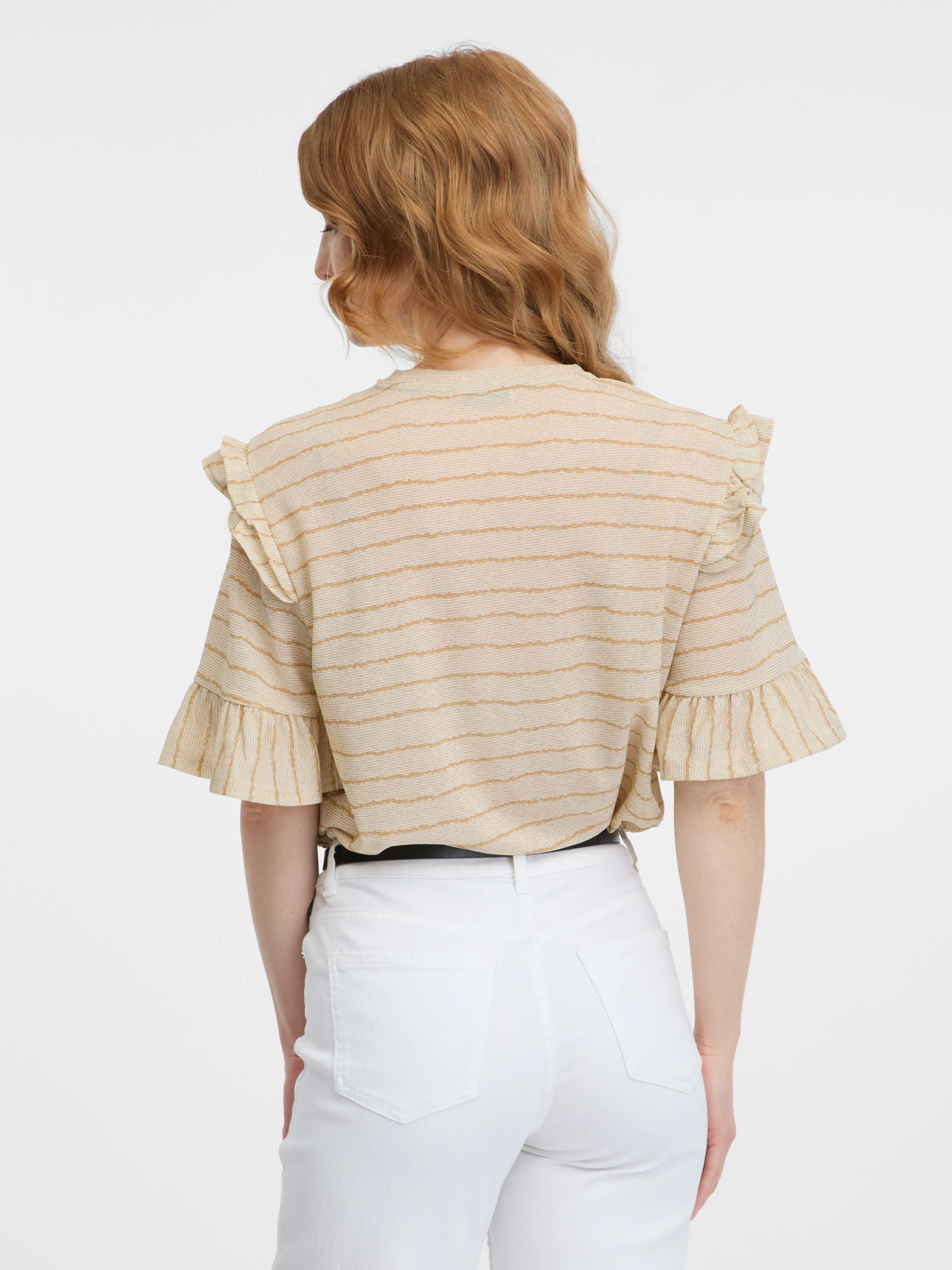 Beigefarbenes gestreiftes Damen-T-Shirt ORSAY