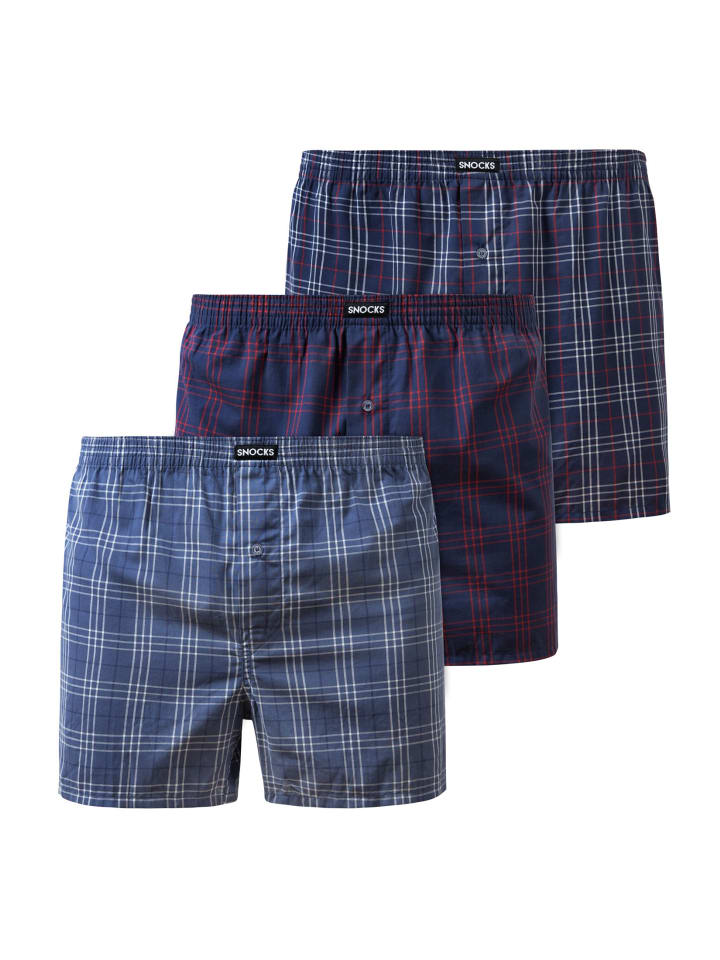 SNOCKS American Woven Boxershorts aus Bio-Baumwolle 3 Stück in Big Check günstig kaufen