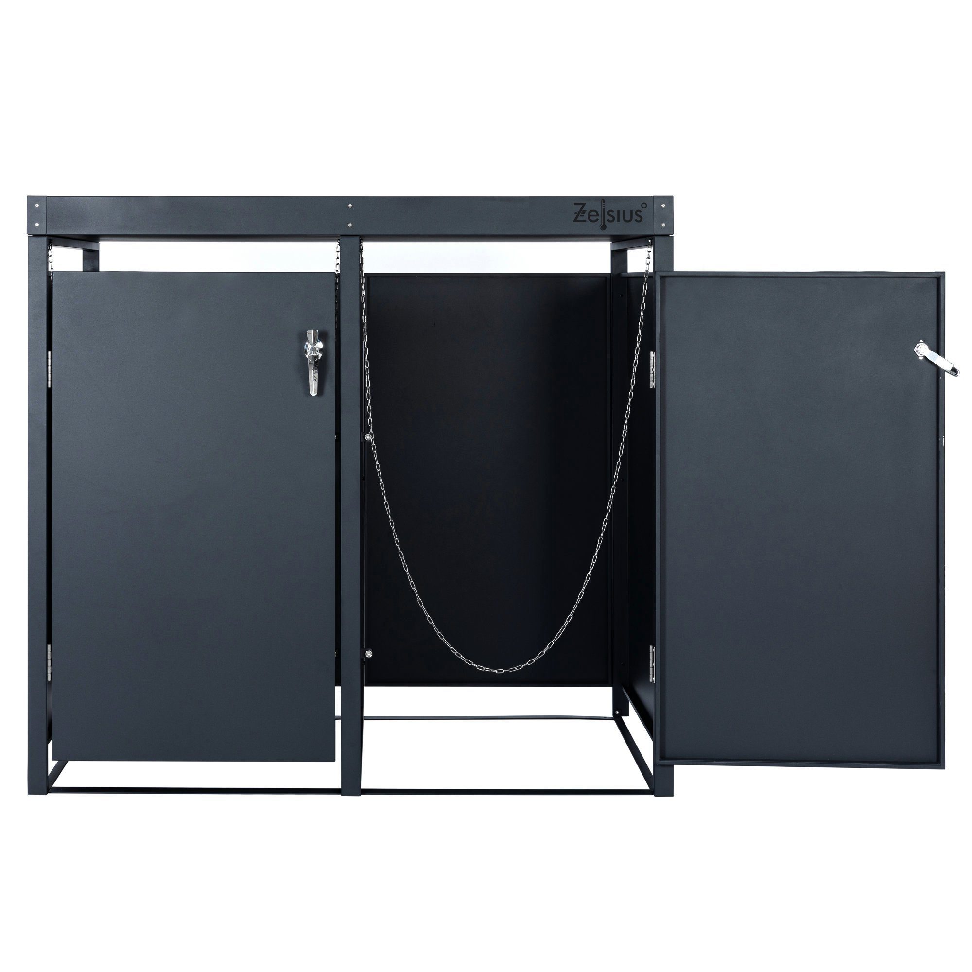 Zelsius Mülltonnenbox Mülltonnenbox mit Pflanzdach für vier 120 - 240 Liter Mülltonnen (2 Doppelboxen, 2 Doppelboxen), Abschließbare Tür