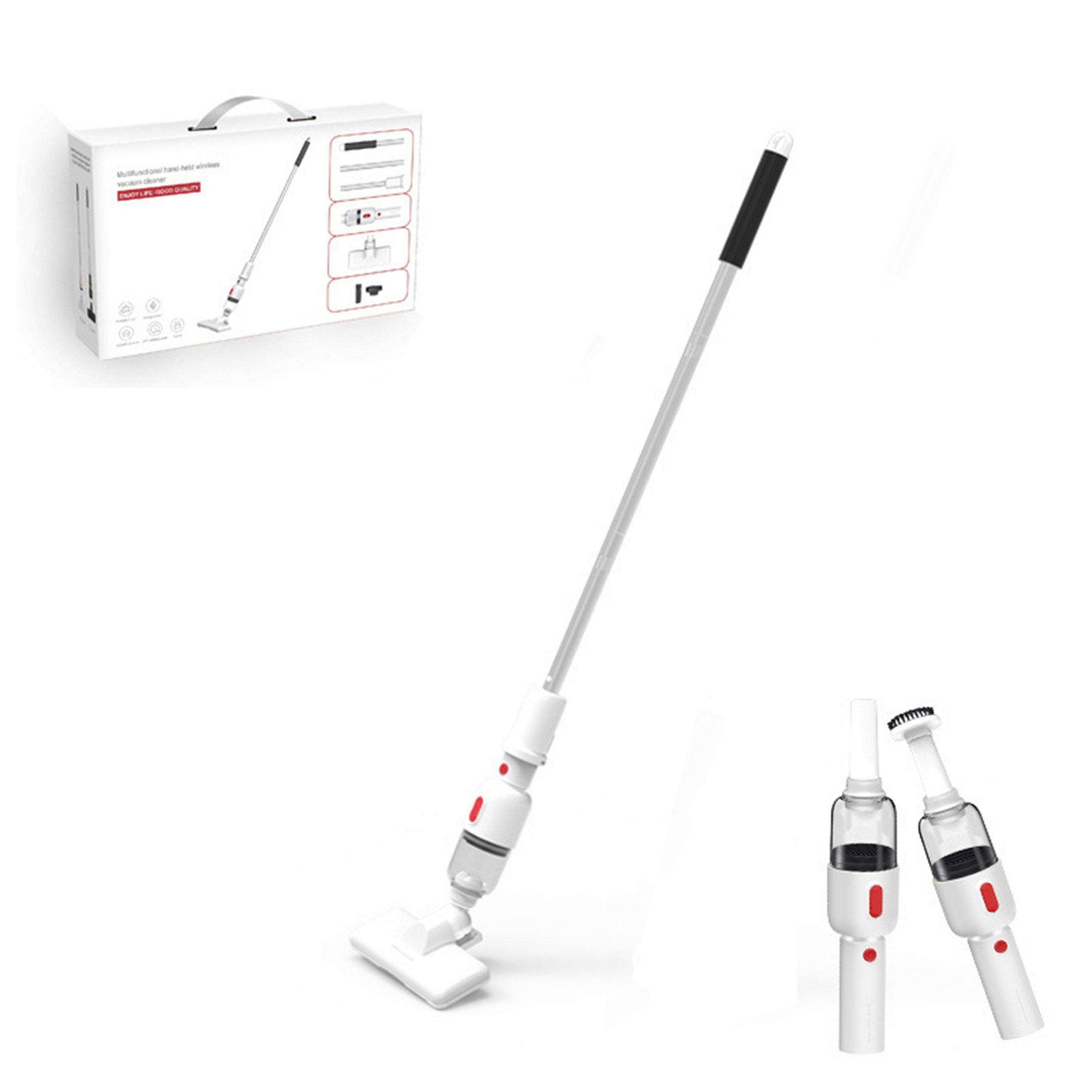 KINSI Nass-Trocken-Sauger Kabellose Staubsauger,Besenstiel,stumm,Flache Düse,Weiß/Schwarz, Saugen und Wischen in einem,Hohe Saugleistung