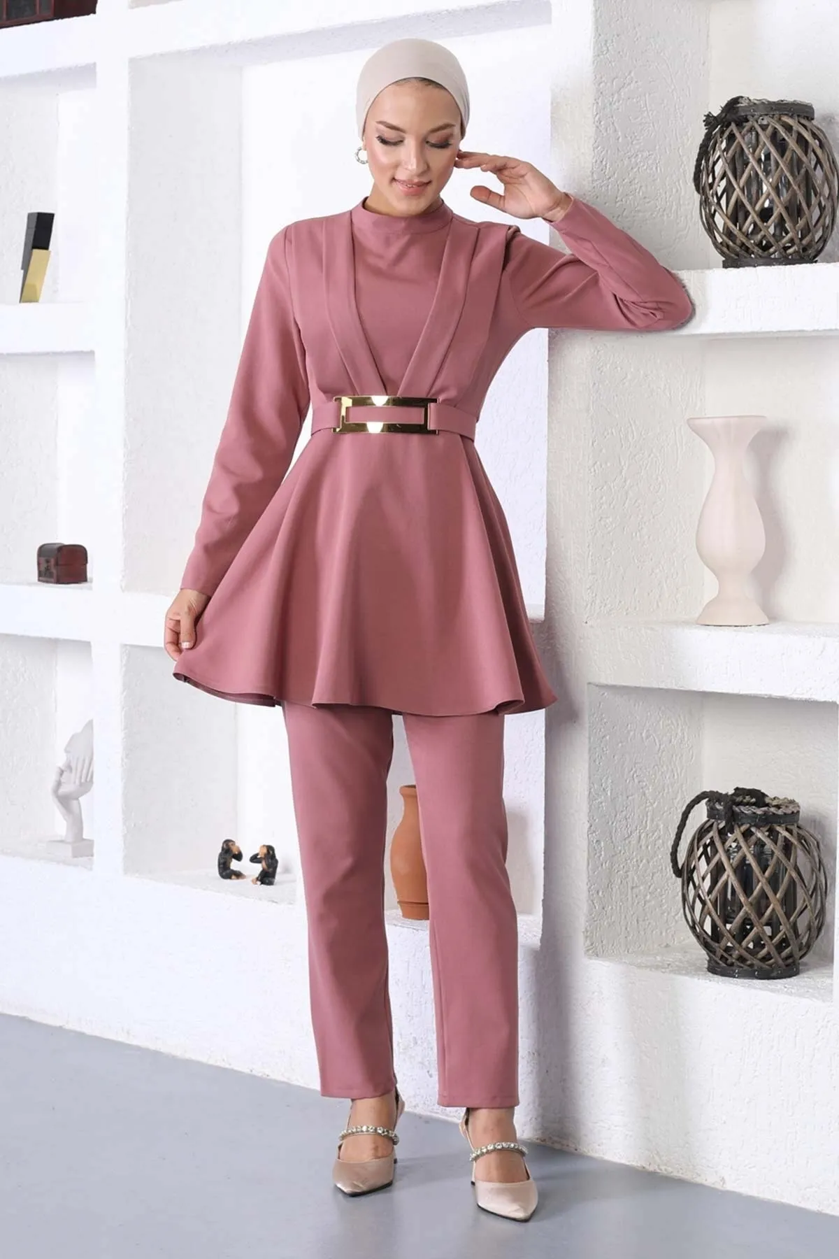 Modamihram  Plissierter Doppelanzug Dusty Rose 17900