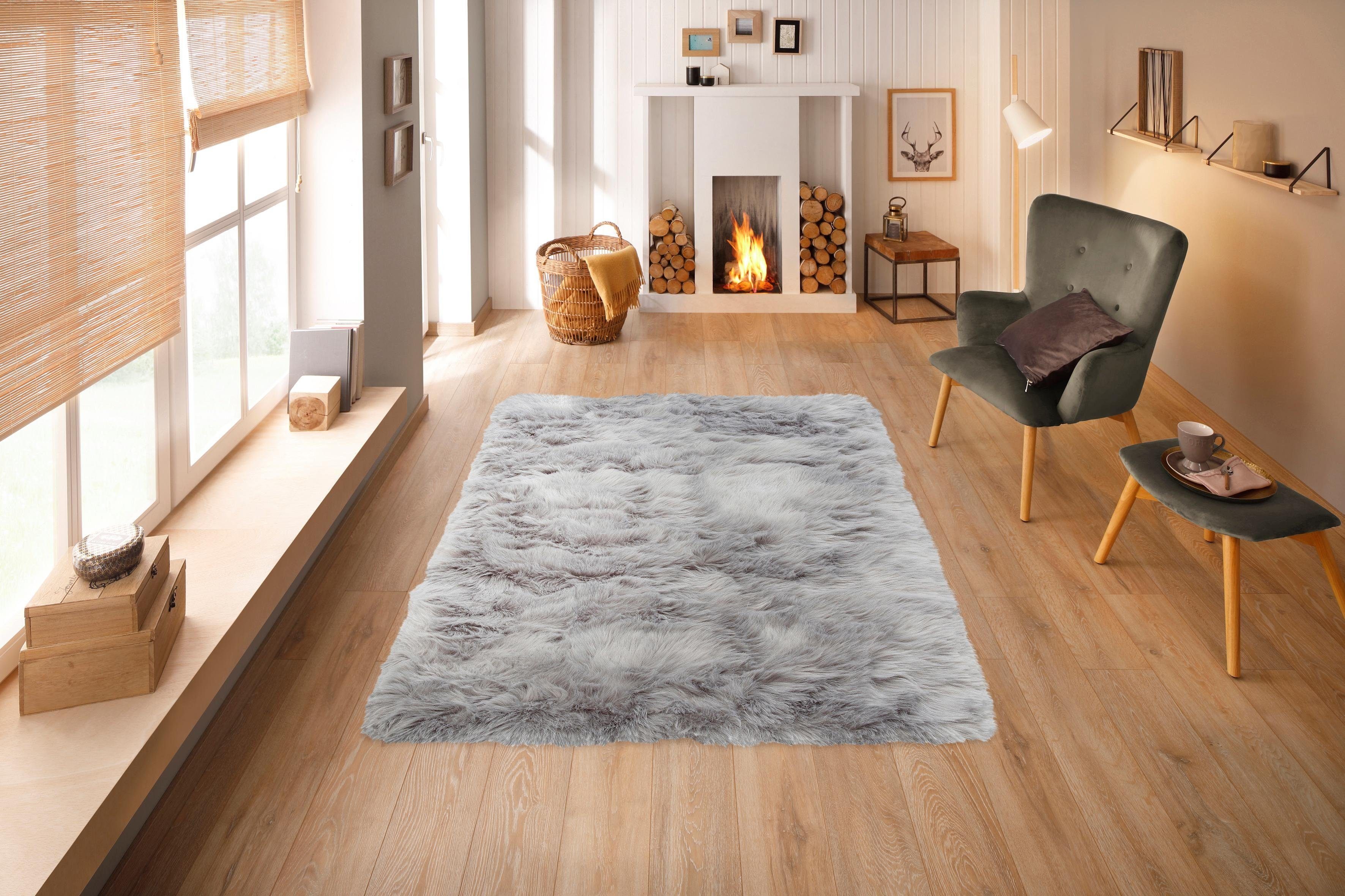 Hochflor-Teppich Valeria Fellteppich kuschelig, Home affaire, rechteckig, Höhe: 60 mm, Kunstfell, weiche Teppiche, Wohnzimmer, Schlafzimmer, Esszimmer