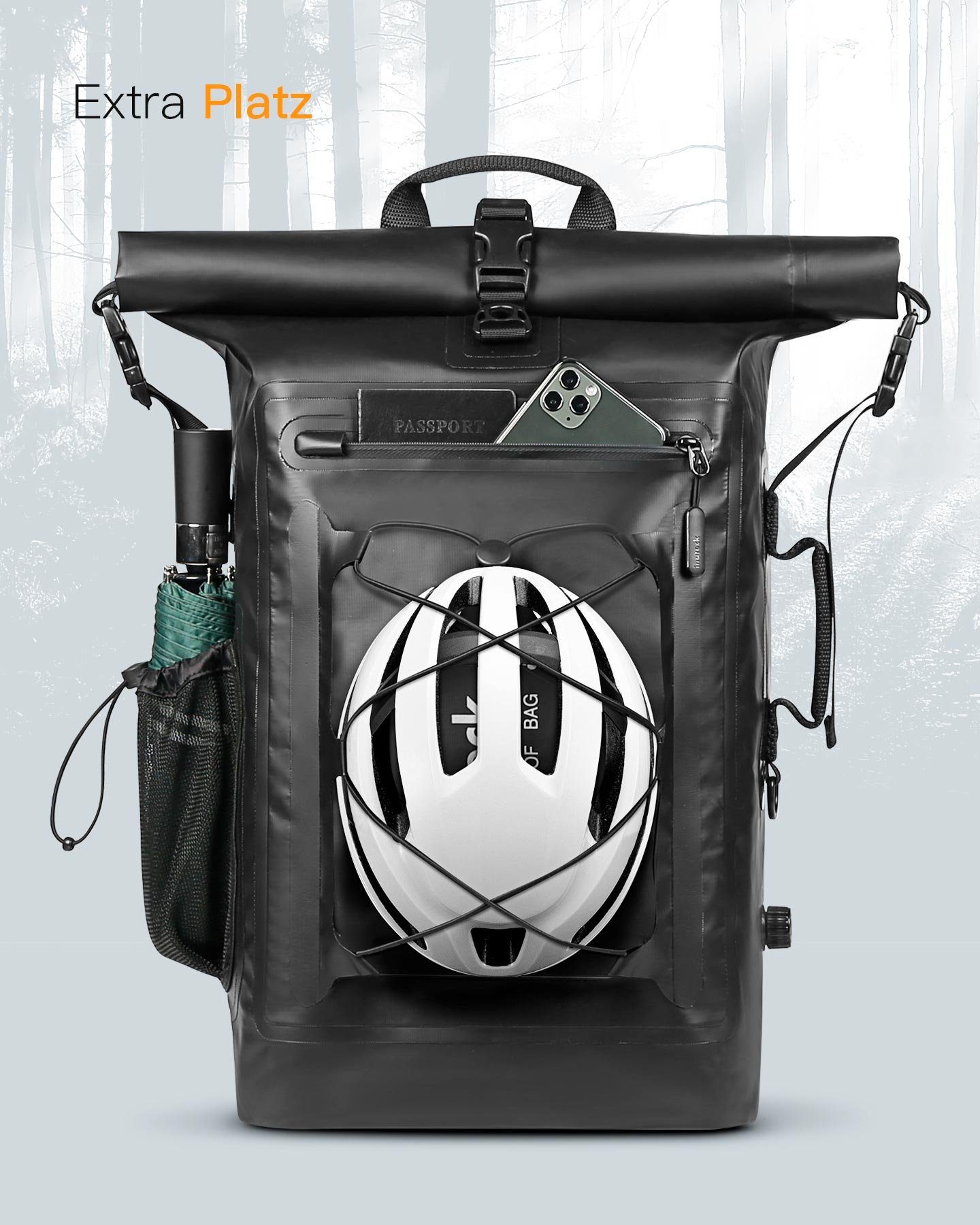 Inateck Fahrradrucksack RollTop Rucksack Herren 30-35L wasserdichter, mit Helmnetz