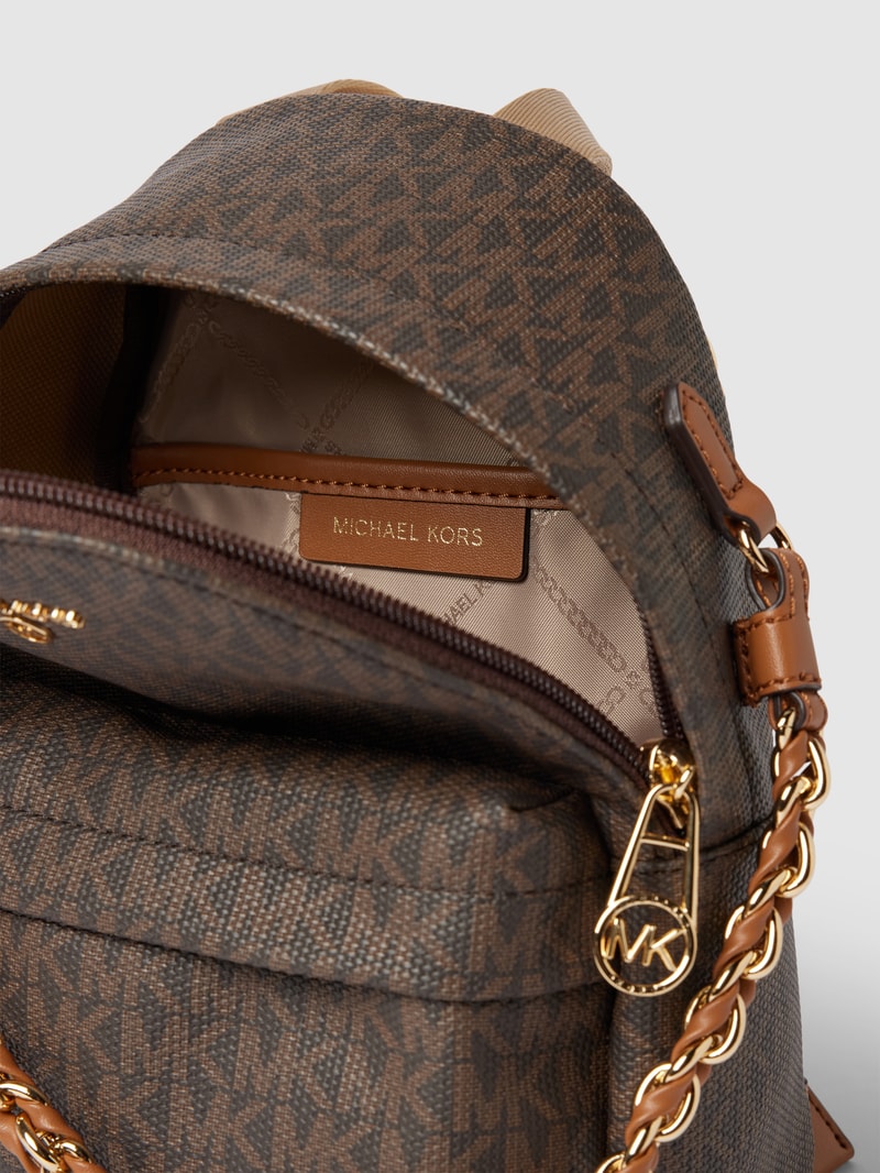 Rucksack mit Allover-Logo Modell 'SLATER' in dunkelbraun