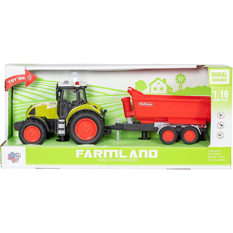 FunToys Traktor str 1:16 m/henger, lys og lyd