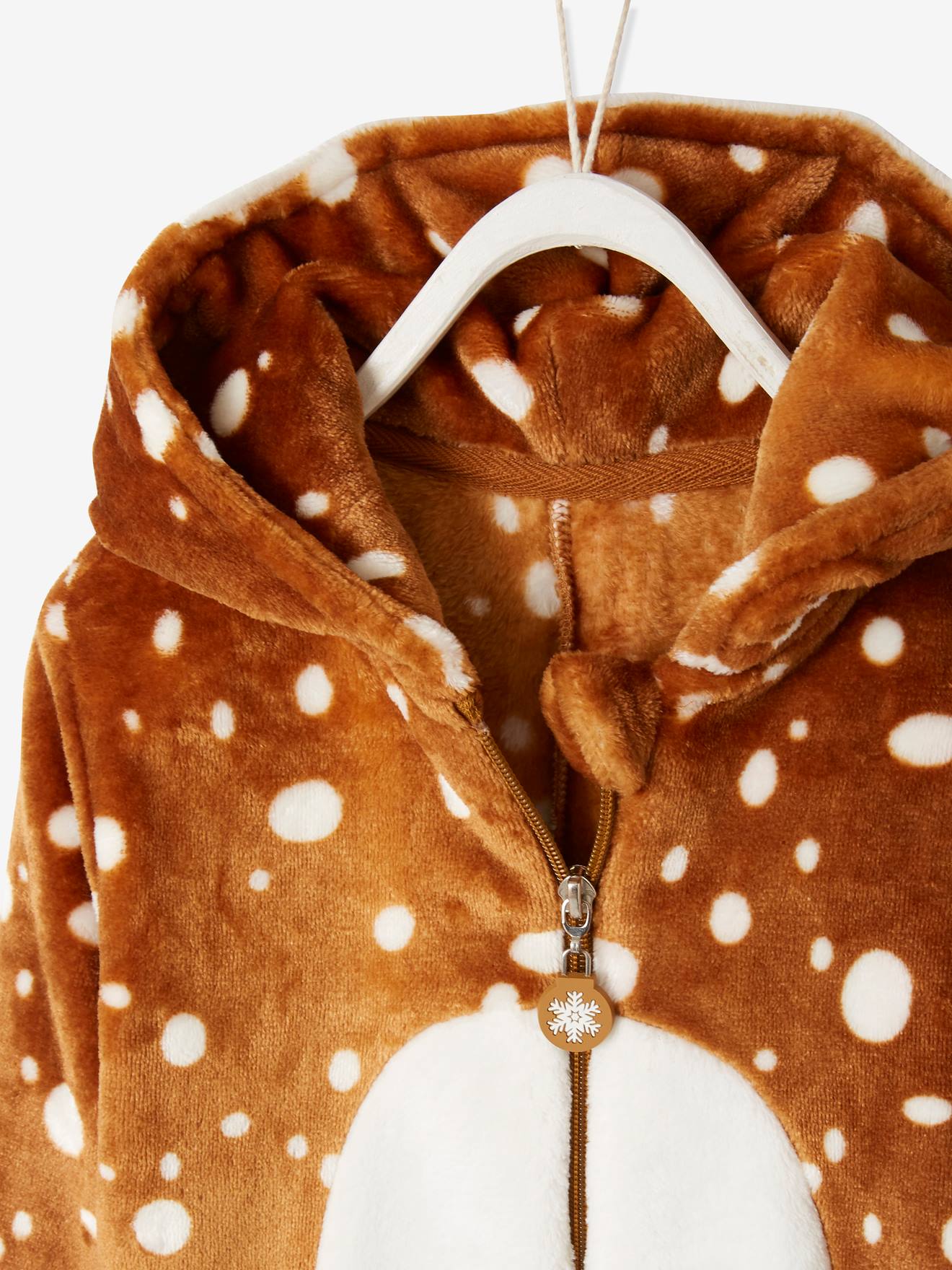 Vertbaudet Mädchen Plüsch-Overall, Onesie RENTIER - braun bedruckt