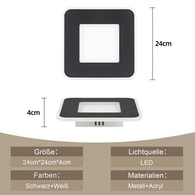 ZMH LED Deckenleuchte Deckenlampe Schwarz und Weiß Flurlampe 24cm Wohnzirmmer, nicht dimmbar, LED fest integriert, Warmweiß, 23W, Quadratisch