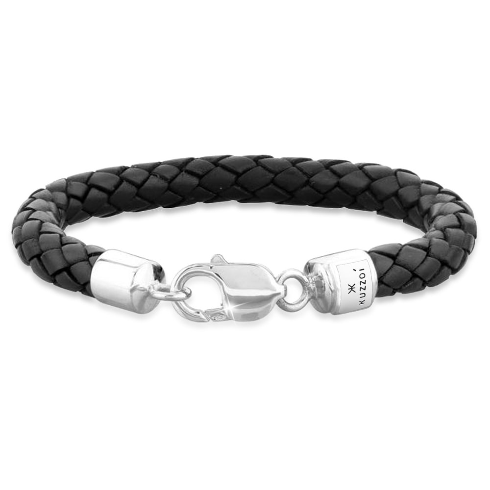 KUZZOI KUZZOI Bracelet Herren Echtleder Geflochten Karabiner 925 Silber Bracelet