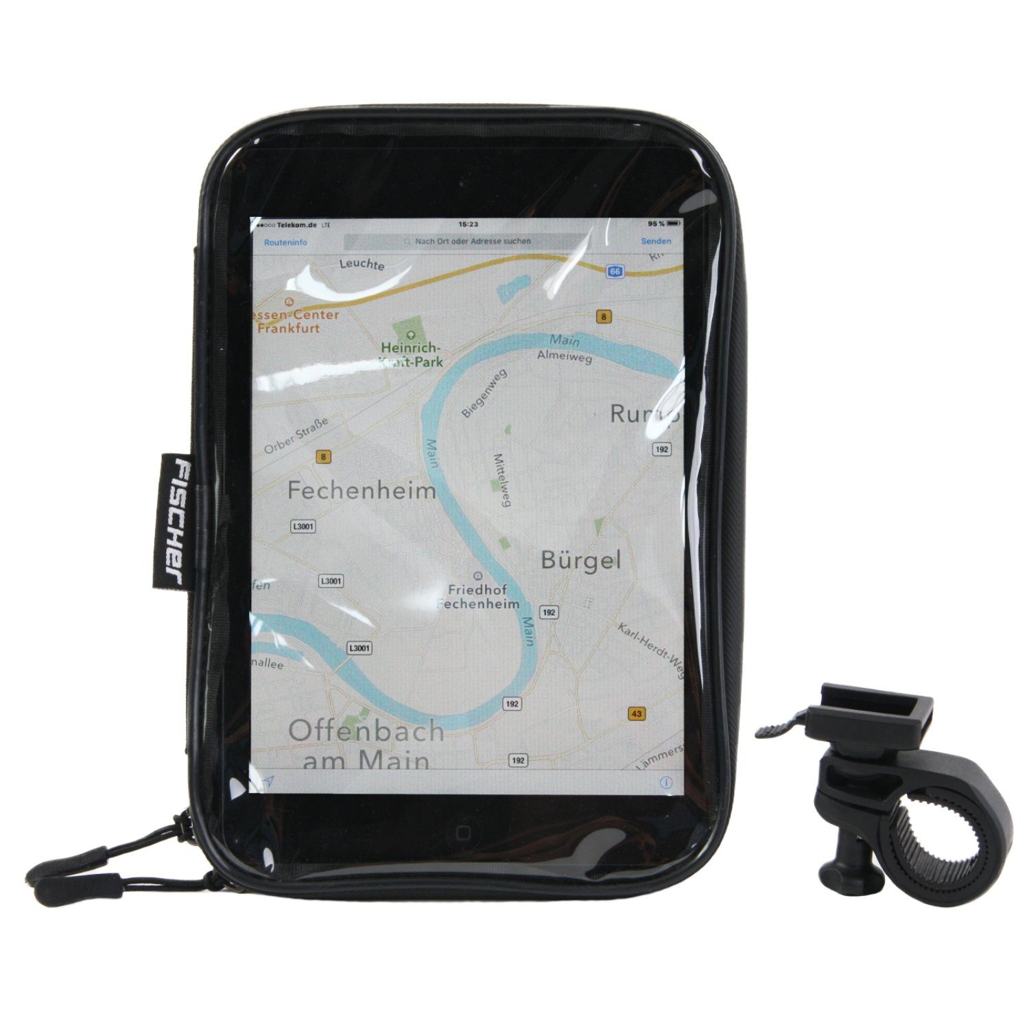 FISCHER Fahrrad Tablet-Tasche Lenker-Halterung Fahrrad Tablet-Halterung, (bis 8 Zoll, Wasserfest, Halter mit Klick-System, Fahrrad-Lenker 22-31,8mm)