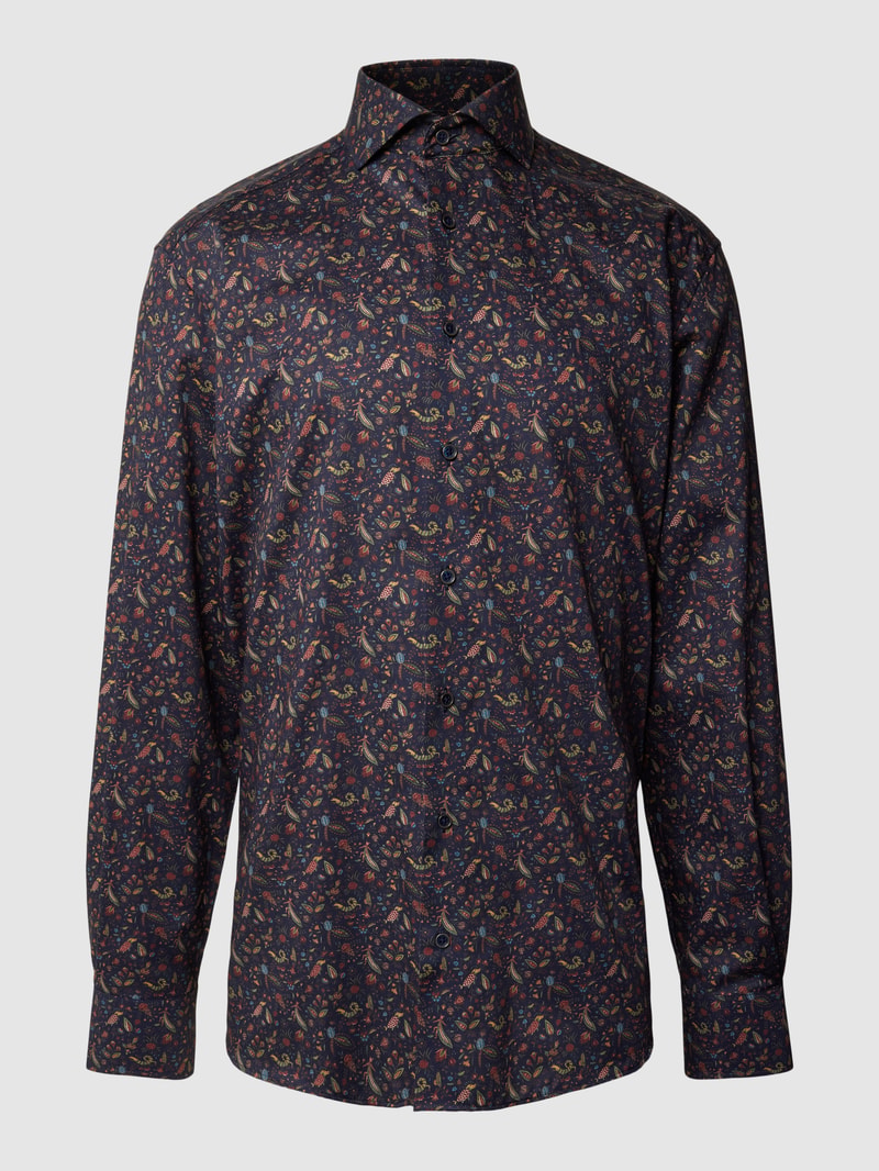 Comfort Fit Business-Hemd mit Allover-Muster in marineblau