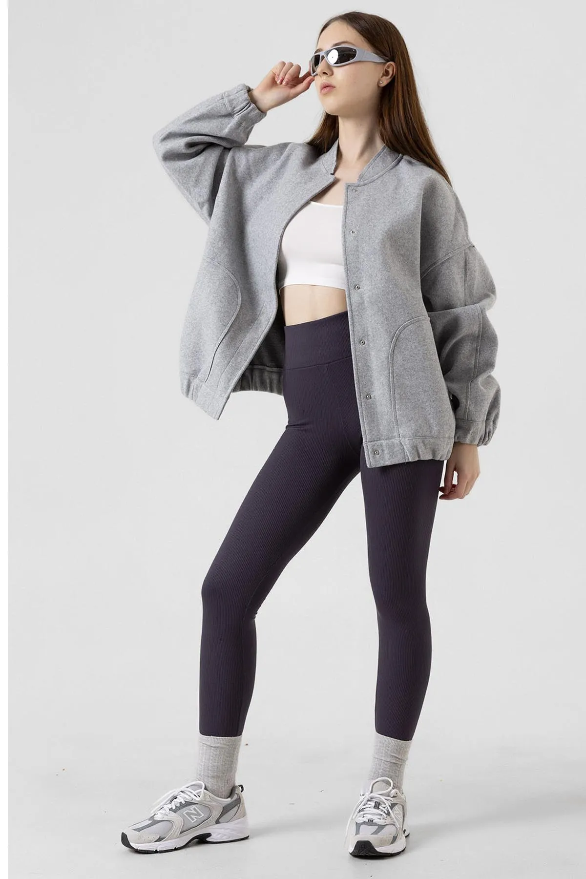 Domoda  Innenseite aus geräuchertem Fleece, elastisch, erhöht, gerippt, Interlock-Winterstrick-Leggings mit Raffung @verona