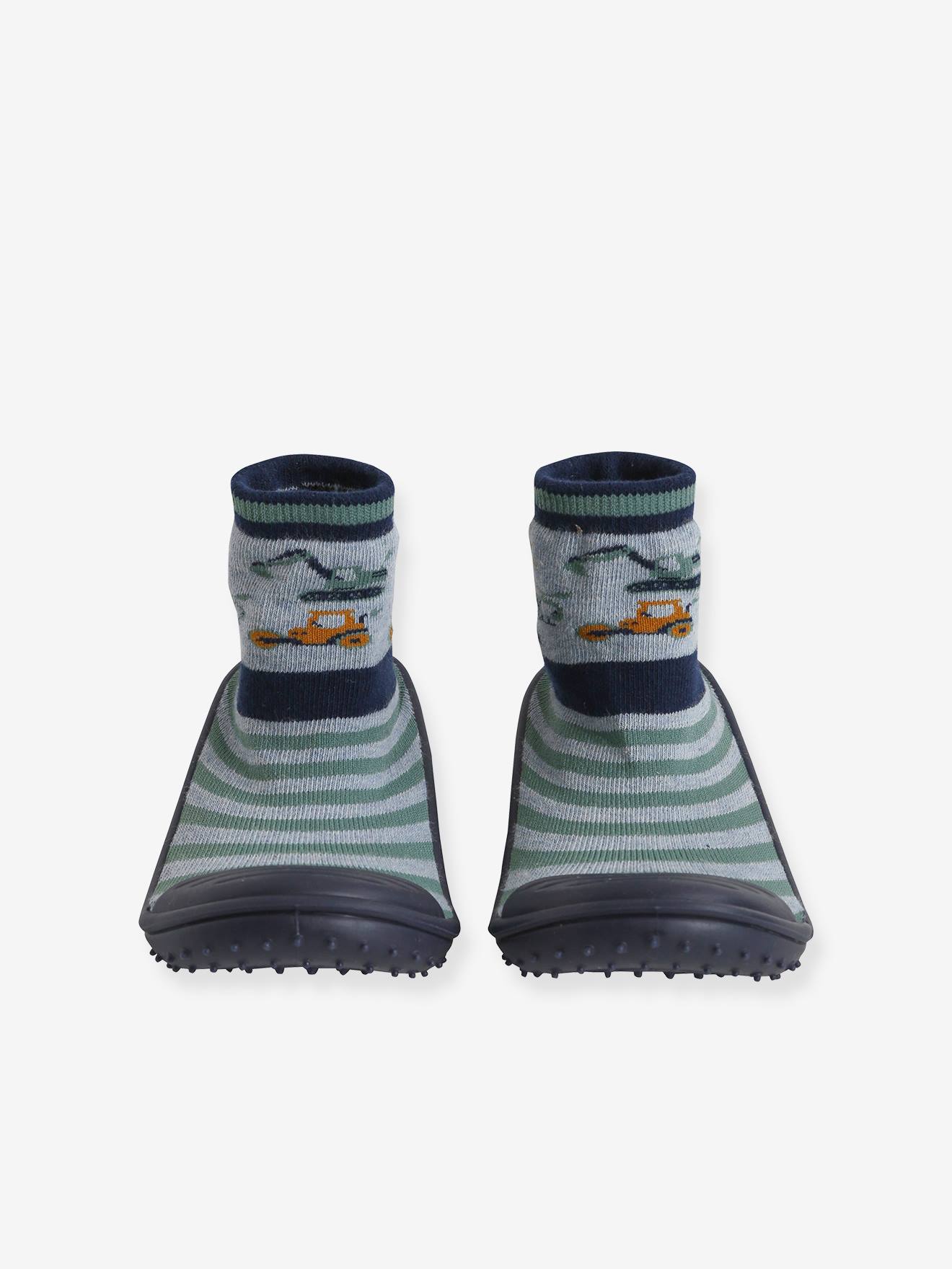 Chaussons-chaussettes enfant antidérapants gris chiné