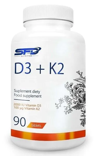SFD D3 + K2, maisto papildas su vitaminais D ir K, tabletės